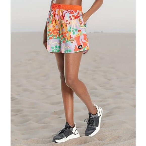 💕ADIDAS x FARM RIO💕 Unitefit Shorts ~ Red Tropical Beach Print Medium M NWT - Picture 5 of 14